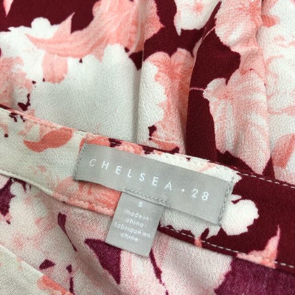 CHELSEA28 Floral Print Midi Skirt Red Pink Button Side Women's Size Small - Picture 4 of 6